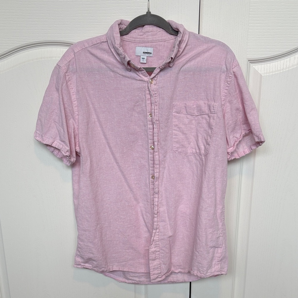 Sonoma Light Pink Short-Sleeve Button-Up Shirt